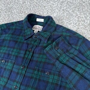 J Crew Shirt Mens M Green Navy Plaid Mid Weight Flannel Blackwatch Long Sleeve